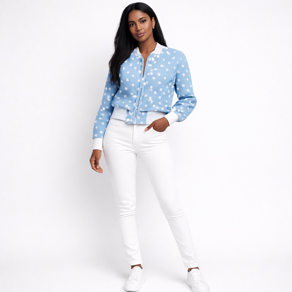 Diesel Light Blue Denim Bomber Jacket with White Heart Print Size S